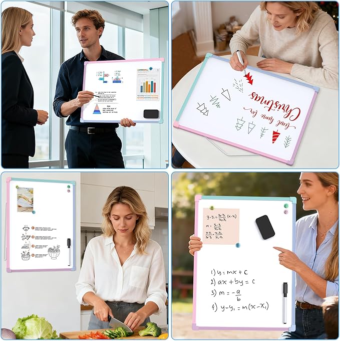 MaxGear Double-Sided Dry Erase Board for Wall, 16"x12" Hanging Whiteboard, Small Dry Erase White Board, Portable Whiteboard for Planning, Drawing, Memo, to Do List, Multi-Colorful Frame