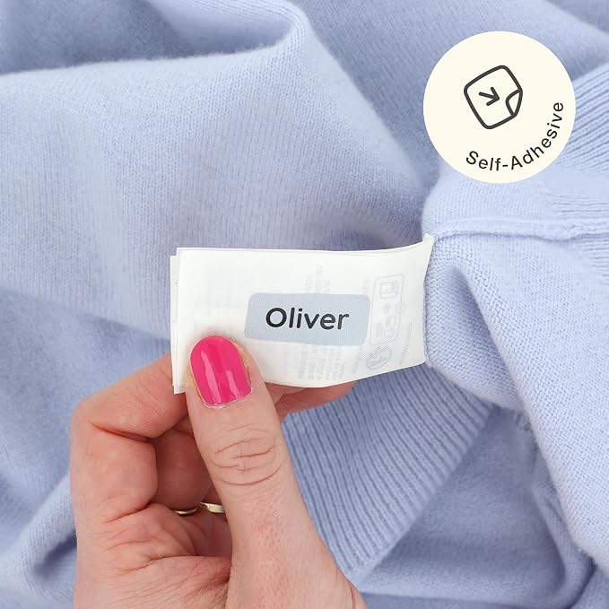 TeddyLabels - Clothing Labels for Nursing Home (120) – Self-Adhesive Name Tags for Clothes and Personal Items. Personalized Labels for Daycare, Nursing Homes, and Laundry Use - Light Grey