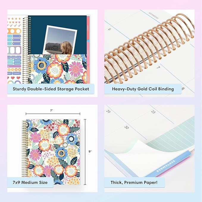 Blue Sky Livewell 2026-2027 Weekly and Monthly Academic Year Planner Calendar, July 2026 - June 2027, 7" x 9", Flexible Cover, Wirebound, Colorful Interior, Laminated Tabs, Storage Pocket, Includes Stickers, Charmie