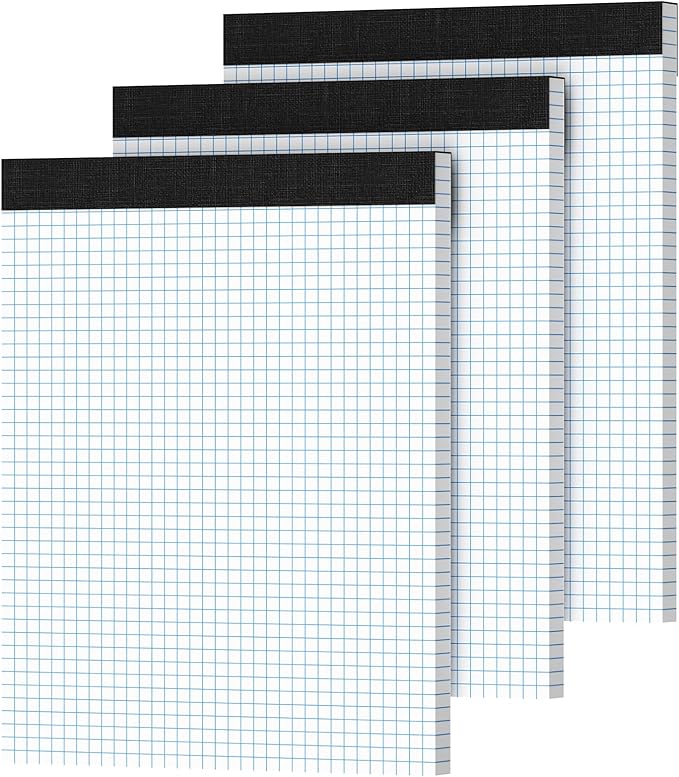 Graph Paper 8.5 X 11, 3 Pack, 4x4 Quad Ruled, Grid Paper Pad 8-1/2" X 11.75", Grid Pad 8.5 X 11.75, Engineering Notebook, Easy Tears Off, White 70 Gsm Graft Paper