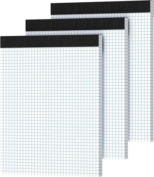 Graph Paper 8.5 X 11, 3 Pack, 4x4 Quad Ruled, Grid Paper Pad 8-1/2" X 11.75", Grid Pad 8.5 X 11.75, Engineering Notebook, Easy Tears Off, White 70 Gsm Graft Paper