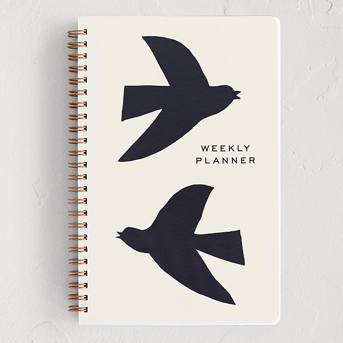 Minted Birds 2026 Weekly & Monthly Undated Planner, 5.5" x 8.5" Minimalist Spiral Bound Planner Notebook, 132 Pages, Elegant Undated Calendar Organizer for Work, School & Home