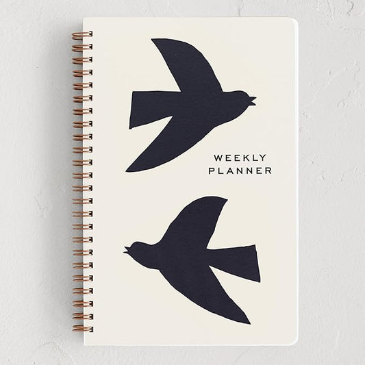 Minted Birds 2026 Weekly & Monthly Undated Planner, 5.5" x 8.5" Minimalist Spiral Bound Planner Notebook, 132 Pages, Elegant Undated Calendar Organizer for Work, School & Home