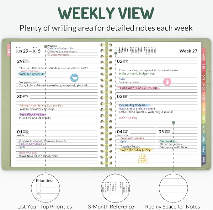 Forvencer Planner 2026-2027, Academic Planner Weekly & Monthly, Vegan Leather Cover Calendar Planner, July 2026 - June 2027, 8.5" x 11", Daily Agenda with Tabs, Student Teacher Planning Organizer