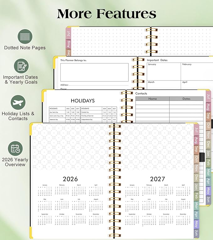 Academic Planner 2026-2027, Hardcover Weekly and Monthly Calendar Planner from July 2026 - June 2027, Daily Agenda Planners with Tabs, College School Organizer for Student Teacher, A5 (6.1" x 8.2"), Black
