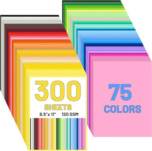 75 Colors Construction Paper 300 PCS, 8.5x11in Bulk Colored Paper for Crafts - 120GSM Thick Cardstock for Printing, Layering, Embossing - DIY Art Supplies for Cards, Invitations, School Projects