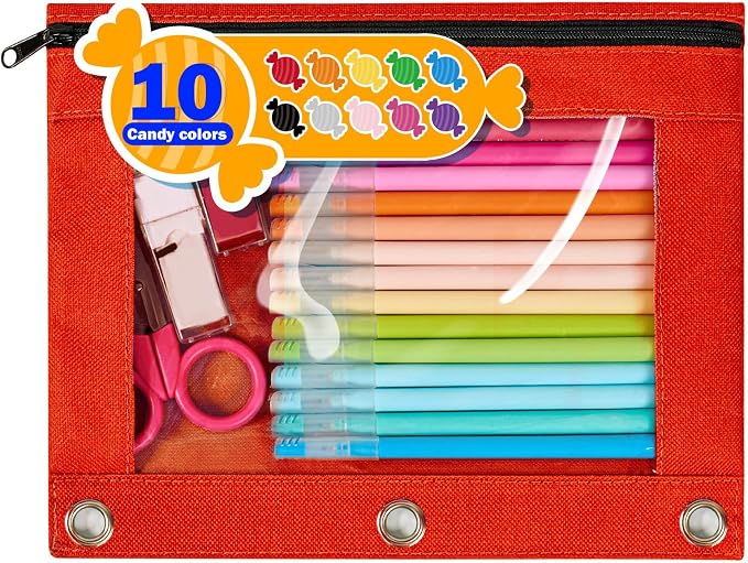 Forvencer Pencil Pouch for 3 Ring Binder, Large Pencil Case Pouch Binder | 3 Reinforced Grommets, Pen Bag, Clear Window Pencil Case, Binder Accessories, Cherry Red