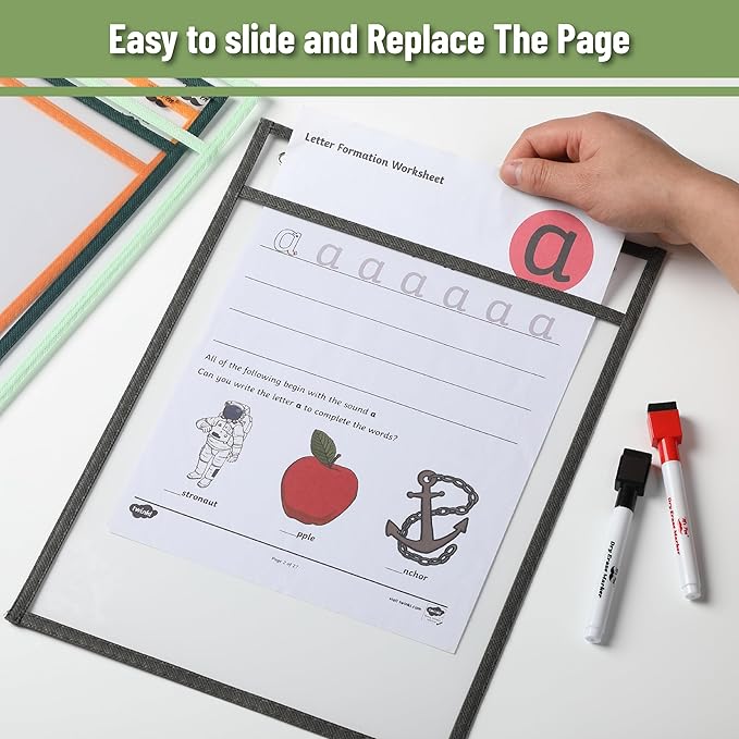Mr. Pen- Reusable Dry Erase Pocket Sleeves, 10" x 14", 12 Pack, Autumn Color, Clear Plastic Paper Sleeves, Ticket Holders, Clear Plastic Sheet Protectors, Teacher, School, Classroom Supplies