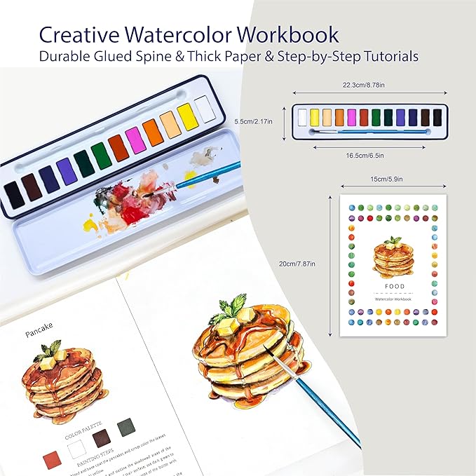 CraftyManor 2Pcs Watercolor Workbook Creative Water Color Paint Book Set with Paints & Brush, 12 Patterns of Original DIY Designs, Beginner-Friendly Adult Coloring Books (F&F)