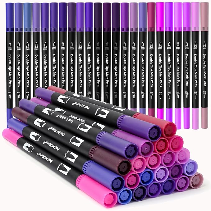 Purple Dual Tip Brush Pen,Colored Fine & Brush Calligraphy Pens, Dual Tip Purple Markers for Adult Coloring Books Drawing Planner Calendar Art Sketch Outlining Sketching Calligraphy