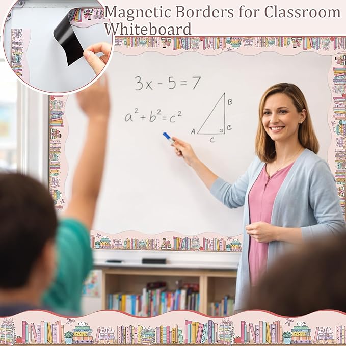Tellegloww 36 ft Scalloped Magnetic Border Magnetic Border for Whiteboard Bulletin Board Borders Reusable Rolled Borders Trim for Office Chalkboard(Colored Books)