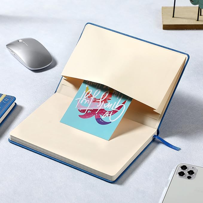 Artfan Ruled Notebook/Journal – Premium Thick Paper Faux Leather Classic Writing Notebook with Pocket + Page Dividers Gifts, Banded, Large, 144 Pages, Hard Cover, Lined (5.8 x 8.4) - Gemstone Blue