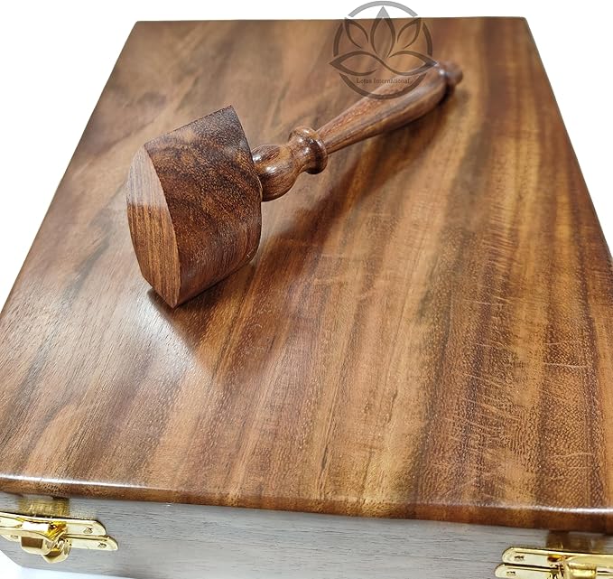 Masonic Toolset Wooden Premium Handcrafted Masonry Tools Trowel Gavel Square Compass and Level Ruler Set with Wooden Box Wooden Gavel and Trowel (Medium)