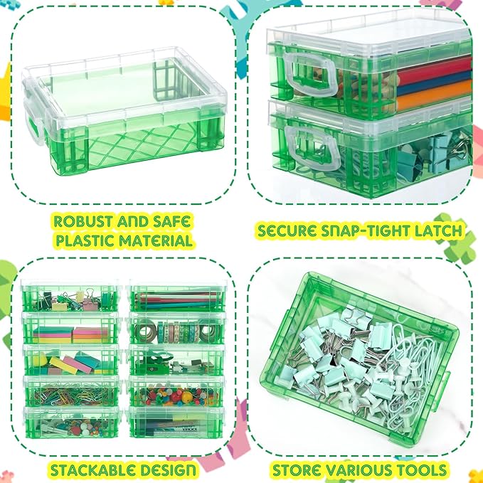 Suzile 25 Pcs Plastic Crayon Boxes with Snap Lids Crayon Storage Organizer Stackable Container Bulk Pencil Case for Pen Crafts Classroom Supplies (Dark Green)