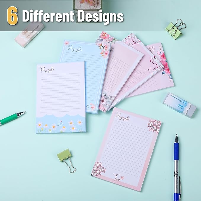 Mr. Pen- Floral Lined Sticky Notes, 4" x 6", 6 Pads, 60 Sheets/Pad, Large Aesthetic Sticky Notes with Lines, Ruled Post Stickies, Memo Pads, Self-Stick Note Pad for Office, School, Home, Study