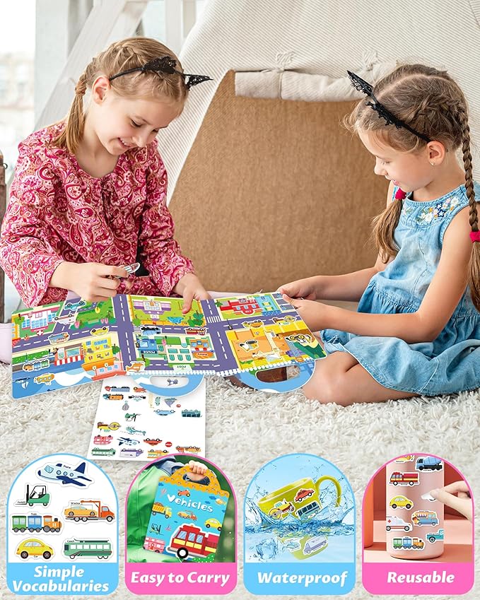 Walenced Reusable Sticker Book for Toddlers, Travel Stickers for Kids, Toddler Craft Activities Toys, Birthday Gifts for Boys & Girls