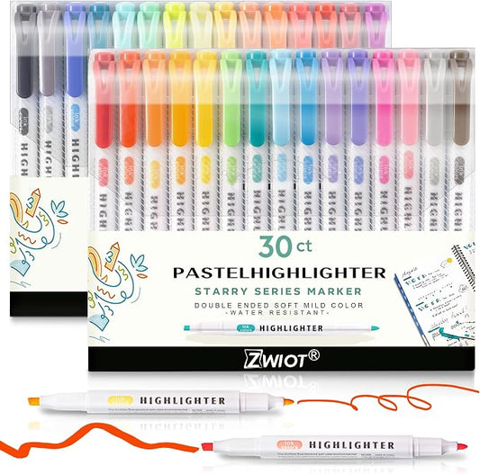 Pastel Highlighters, 30 Count Dual Tip Highlighter Markers, Fine Tip & Chisel Tip, No Bleed Quick Dry Non-Toxic Ink, Aesthetic Bible Highlighters for Journaling, School, Office & Study Notes