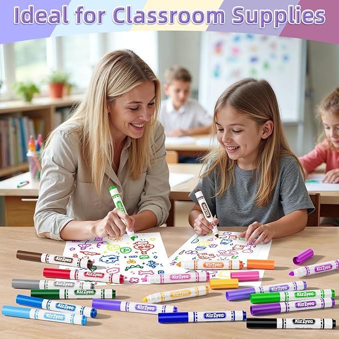 KIZZYEA Washable Markers Bulk for Kids, 320 Count, 16 Assorted Colors, Broad Line Coloring Markers for School, Classroom Supplies for Teachers, Student Art Supplies & Back to School Crafts