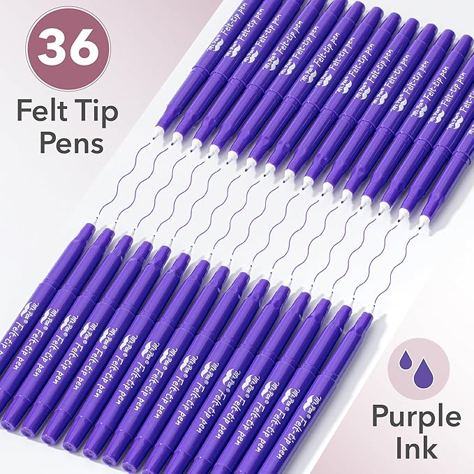 Mr. Pen- Felt Tip Pens, 36 Pack, 0.7 mm, Purple Felt Tip Pens Bulk, Fast Dry, No Smear, Planner Markers for Underlining, Writing, Drawing, Journaling Supplies