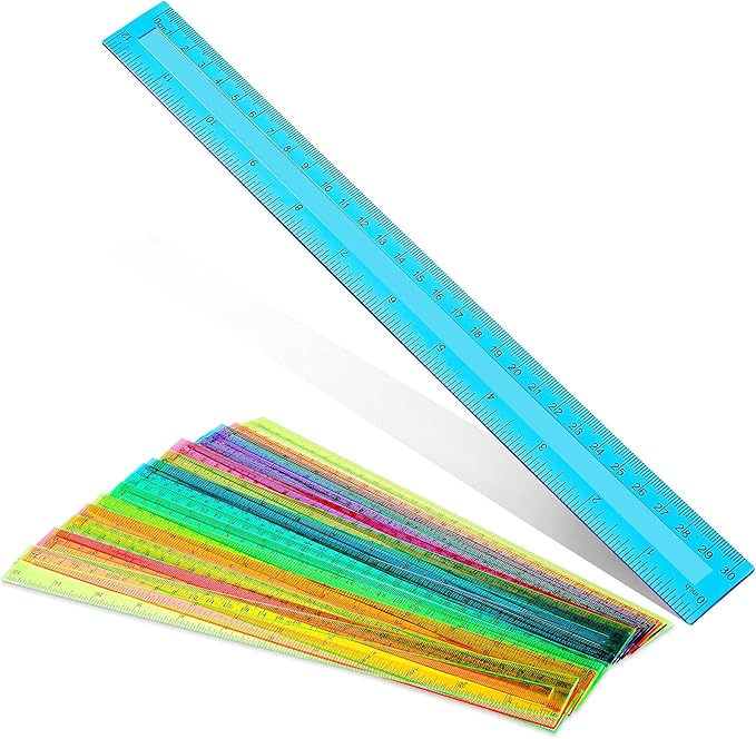 Tenare 20 Pieces Clear Plastic Rulers 12 Inch Bulk Straight Rulers with Inches and Centimeters Transparent Shatterproof for Kids Math Supplies Students School Office Measuring Tools(Multicolor)