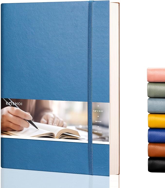 EMSHOI Dotted Journal Notebook, B5 Large Softcover Leather Journal, 192 Numbered Pages 100gsm Thick Dot Grid Notebook for Journaling Drawing Women Men Work School, 7.48"x10.15"-LightBlue