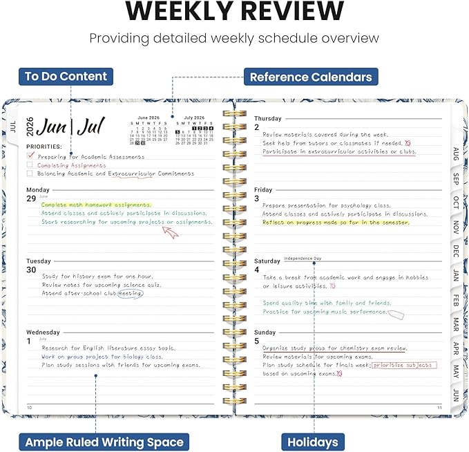 Planner 2026-2027, Monthly and Weekly Academic Planner July 2026 - June 2027, Hardcover Student Teacher Planning Agenda Calendar Book with Tabs, Perfect for Office School Supplies, A5 (6.3" x 8.5") - Porcelain Bloom