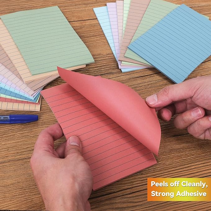 (18 Pads) Lined Sticky Notes 4x6 in Post, Large Notepads with Lines, Vintage Colors Self- Stick Note Pad it, Strong Adhesive, Post on Windows, Doors, Easy to Write for Office, Home, School