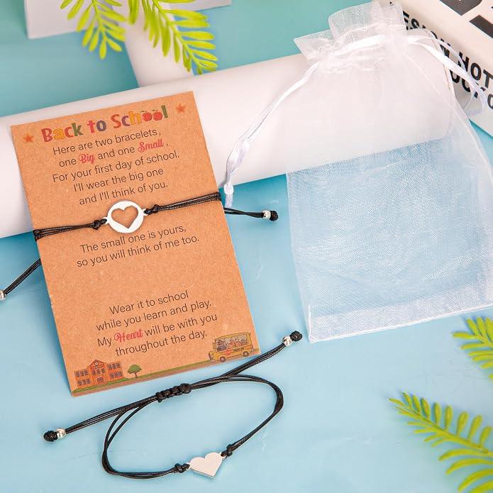 EOBOH Back to School Supplies, Back to School Bracelet Mommy and Me, Prek Matching Wish Bracelets Set, Adjustable Bracelet for Boys Girls Gifts Stuff Bulk