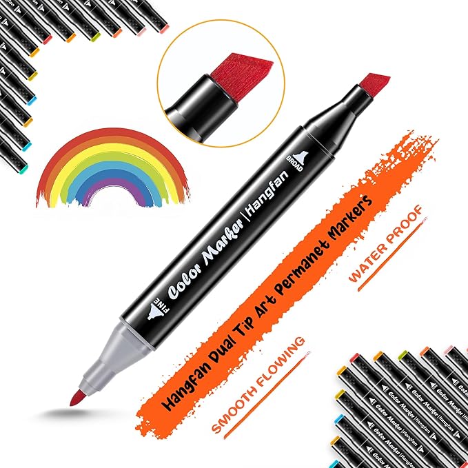 24 Colors Alcohol Markers, Dual Tip Art Markers, Perfect for Beginner, Drawing, Sketching, Illustration