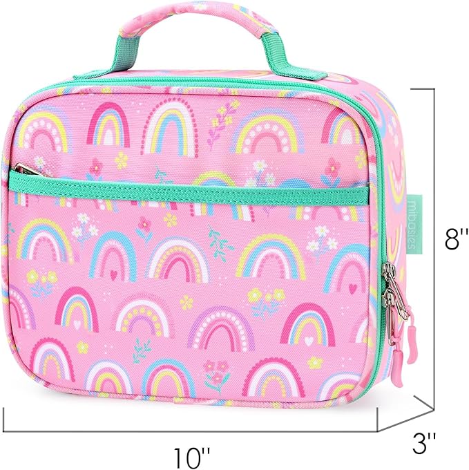 mibasies Kids Lunch Box for Girls Toddler, Insulated and Reusable Lunch Bag for School, Pink Rainbow