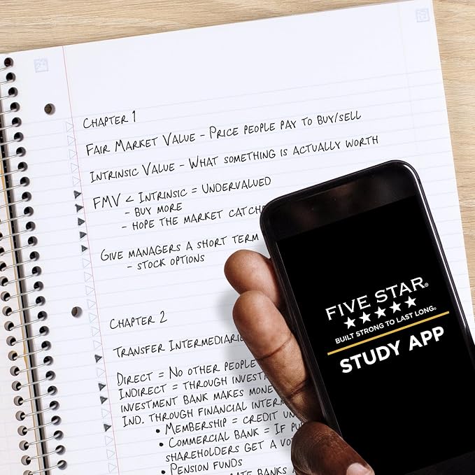 Five Star Spiral Notebook + Study App, 3 Subject, College Ruled Paper, 8-1/2" x 11", 150 Sheets, Fights Ink Bleed, Water Resistant Cover, White (72464) (Pack of 6)