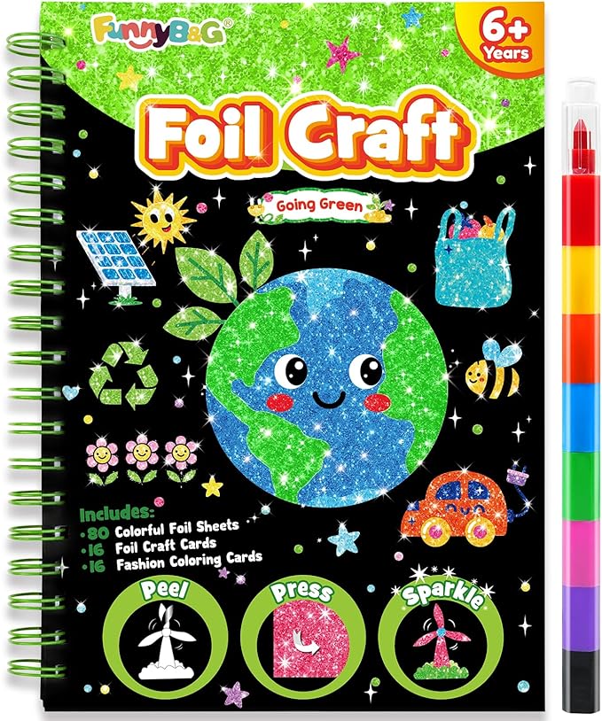 FUNNYB&G Mess-Free Foil Art Craft for Kids Ages 4-10, Kids Birthday Gift
