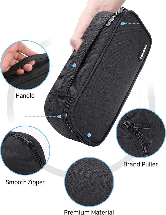 YOKUMA Pencil Case,Large Capacity Pencil Pouch,Aesthetic Zipper Pencil Box, Back to School Supplies for College Student Teen Adults,Travel Essentials,Electronic Cable Organize