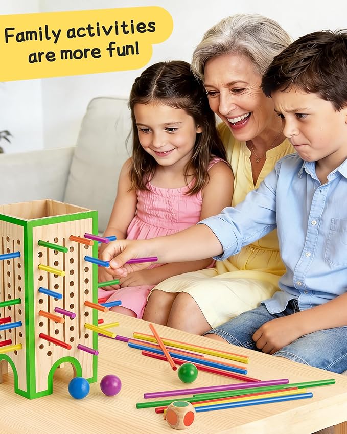 Montessori Toys Wooden Board Games for Kids 4-6, 42 Colorful Wooden Sticks Fine Motor Skills Toy for 3 4 5 6 Years Old, Math&Counting Learning Toy Family Games Travel Toys Gifts for Girls and Boys