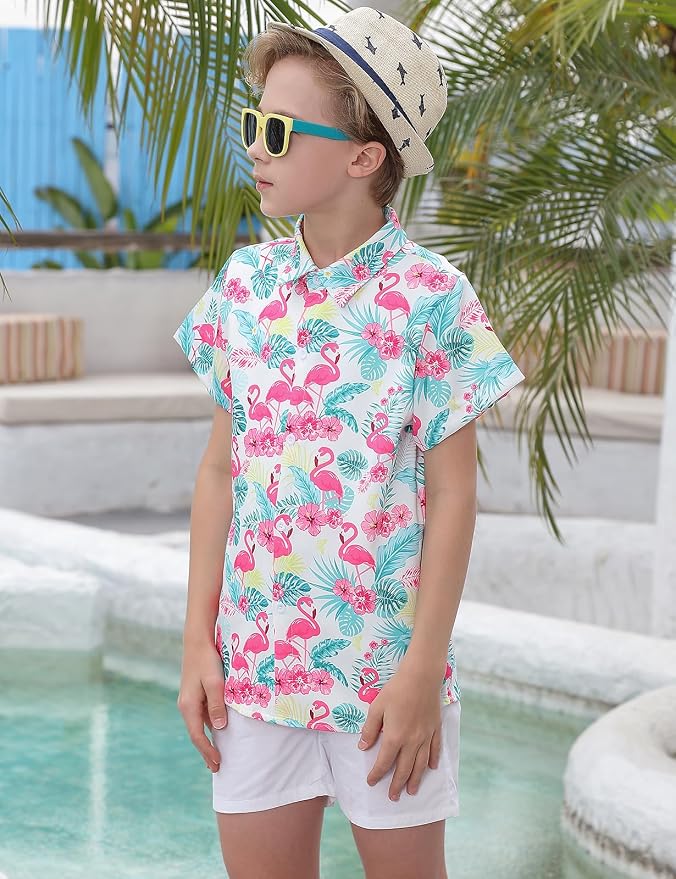 Enlifety 2-10T Kids Hawaiian Shirt Boys Short Sleeve Button Down Shirts Hawaii Summer Casual Blouse