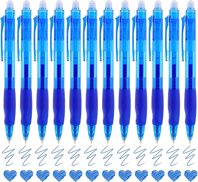 USUAL Retractable Erasable Pens 12 Blue Erasable Gel Pen 0.5mm Erasable Gel Pens Black Make Mistakes Disappear Smooth Writing Pen Office Back-to-School Supplies (Blue)