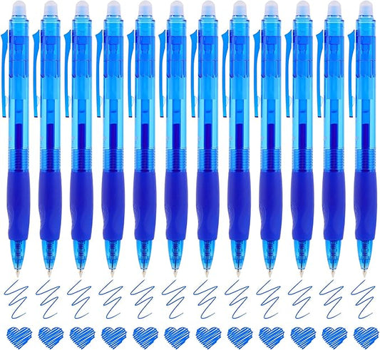 USUAL Retractable Erasable Pens 12 Blue Erasable Gel Pen 0.5mm Erasable Gel Pens Black Make Mistakes Disappear Smooth Writing Pen Office Back-to-School Supplies (Blue)