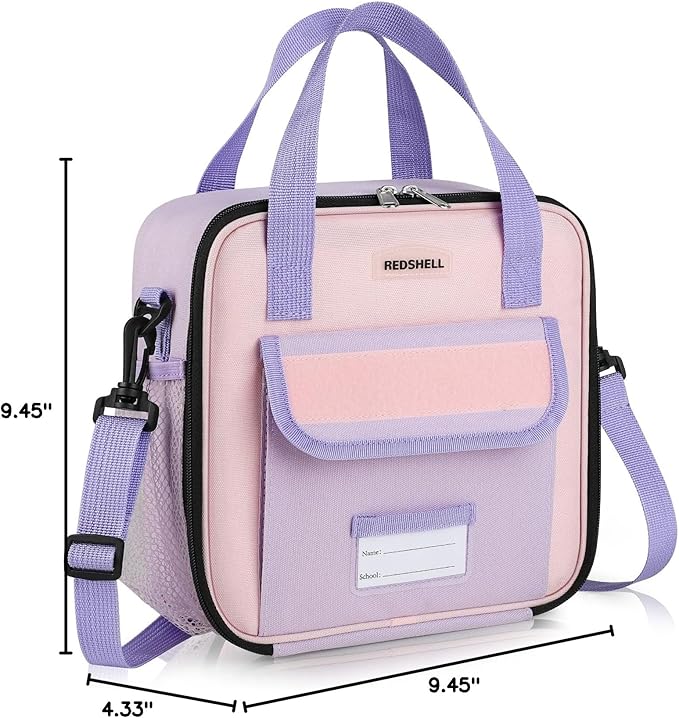REDSHELL Tactical Lunch Box Kids, Large Insulated Lunch Bag for Girls, Cooler Lunchbag, Square Toddler Lunchbox, School Daycare Lunch Tote Pail with Water Bottle Holder Shoulder Strap, Purple