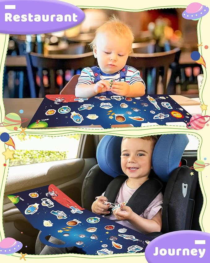 Benresive Reusable Sticker Book for Toddlers, Travel Stickers for Kids, Toddler Crafts Activities Toys, Birthday Gifts for Boys & Girls - Space