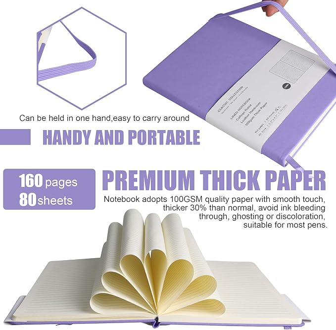 Lined Journal Notebook, 10Pack Hardcover Notebook for Men & Women – Journals for Writing, Work, School, Home & Daily Notes, 160 Pages – Medium A5, 5.7"x8", 100 gsm Thick Paper (Mauve)