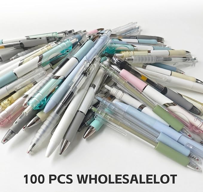 100 Pack Bulk Retractable Black Gel Ink Pens - Assorted Styles & Colors Mixed Wholesale Lot - Smooth Writing Click Pens for Office, School, and Home Supplies