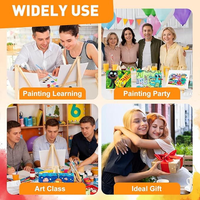 ESRICH 12 Pack 8x10 Canvas and Easel Set, Mini Acrylic Paint, Paint Brushes, Palettes, Aprons, Painting Kits for Adults Couples Friends Date Night Sip and Paint Party Supplies
