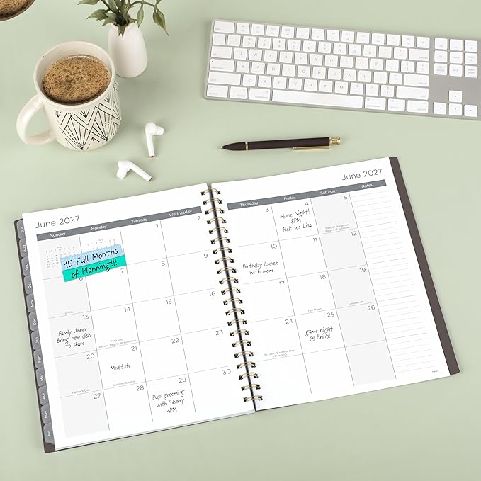 Mead Planner 2026-2027 Weekly & Monthly Academic 15-Month April-June, 8.5" x 11", Ground Coffee (CAW62004) (Pack of 12)