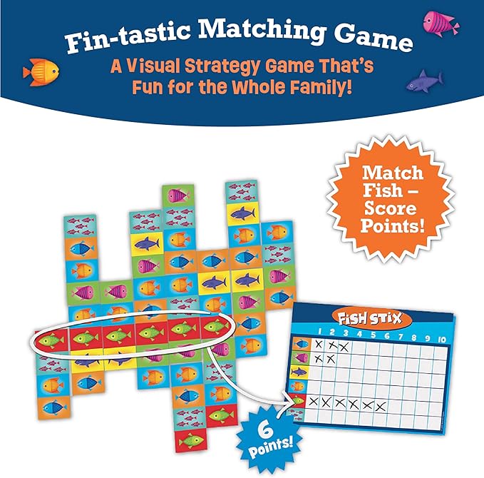 Peaceable Kingdom Fish Stix Award-Winning Strategy Board Game for Kids Ages 6+ Color & Pattern Matching Family Game Night Cooperative Game 2-4 Players Educational Gift for Boys & Girls