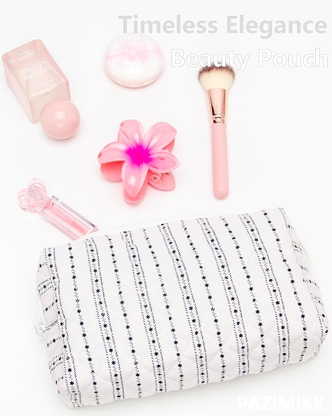 PAZIMIIK Vintage Quilted Makeup Bag Cosmetic Pouch for Brushes Pencils and Travel Make Up Accessories for Women and Girls Star Line