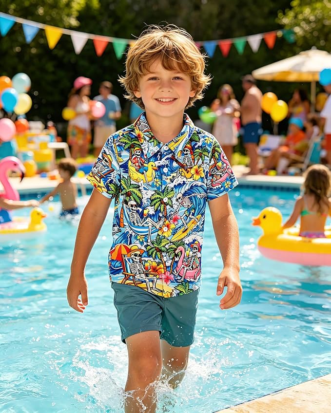 Enlifety 2-10T Kids Hawaiian Shirt Boys Short Sleeve Button Down Shirts Hawaii Summer Casual Blouse