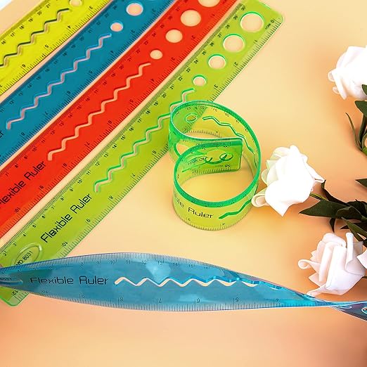 KINBOM 4 Pcs 12 Inch Color Flexible Rulers, Soft Bendable Plastic Transparent Rulers, Shatterproof, Suitable for School, House and Office
