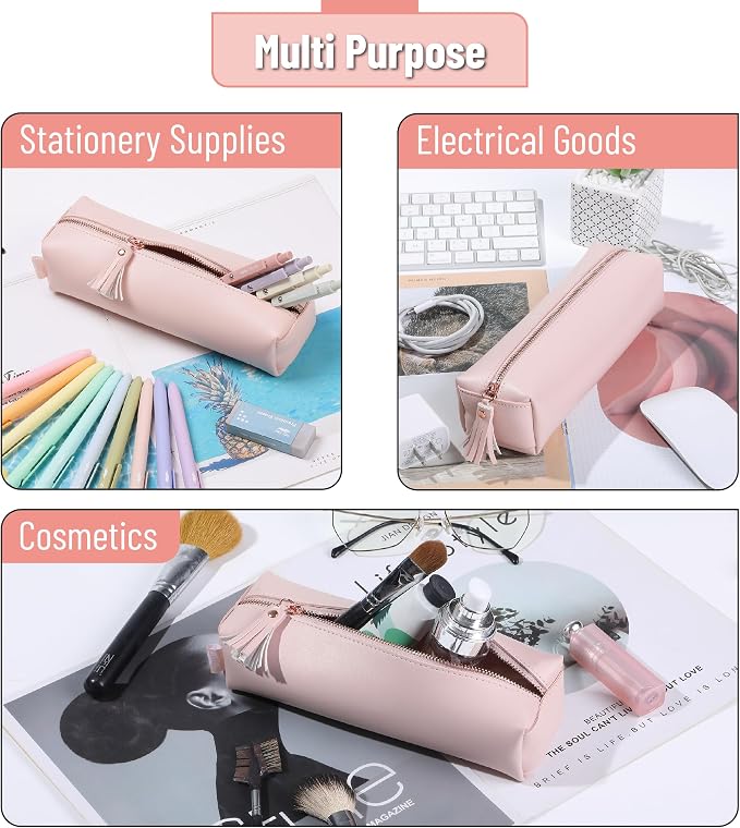 Mr. Pen- PU Leather Pencil Case, Pink | Pencil Case Small Pencil Pouch Aesthetic