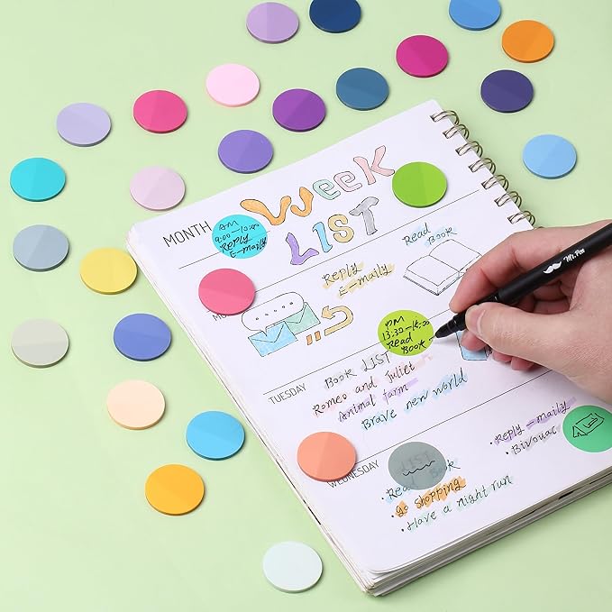 Mr. Pen- Round Transparent Sticky Notes, 1.1” Diameter, 28 Pads, 1120 Sheets, Colorful, Water-Resistant See-Through Sticky Notes Bulk & Fineliner, Smooth Writing, Note Tabs for Bible Journaling