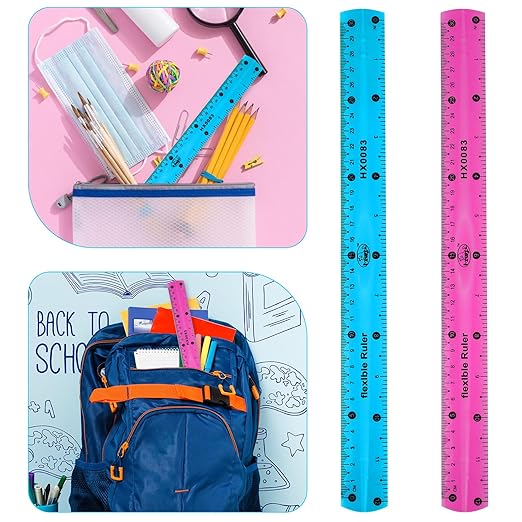 2 Pcs Flexible Ruler 12 Inches Plastic Rulers Transparent Measuring Tool Soft Bendable Scale Shatterproof Straight Edge Ruler Plastic Measuring Tool for Student School Office (Pink+Blue)